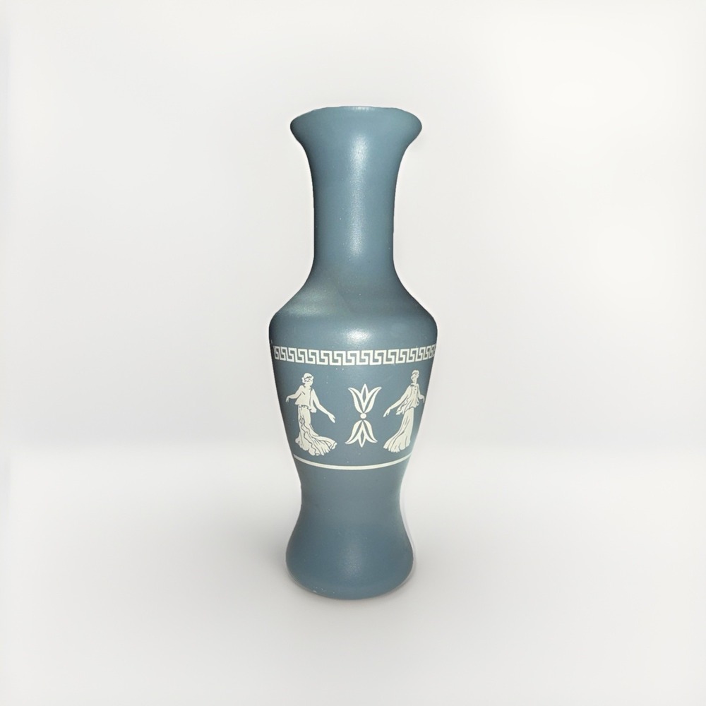 Vintage Blue Greek Key Neoclassical Ceramic Bud Vase Air Freshener Decor